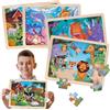 Tacopet Puzzle in Legno per Bambini 3 4 5 Anni, 4 * 24 Pezzi Montessori Giocattoli Puzzle Legno Dinosauro Fattoria Animale Oceano Mondo, Educazione per Bambini Giocattoli Giochi Puzzle per Ragazzi Ragazze