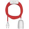 ledscom.de Cavo tessile LEHA II, spina, interruttore, rosso, bianco, 3 m, presa in porcellana, 1x E27 max. 300W