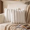 Yaertun 2 Pezzi Copricuscini Velluto Righe Super Morbido Peluche Peli artificiali di coniglio Fodere per Cuscino per la Decorazione Domestica Soggiorno Camera da Letto Divano Bianco 65x65 cm