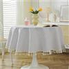 meioro Tovaglia a Righe Tovaglie Rotonda con Nappe, Copri Tavolo Lavabili da Interno Biancheria da Tavola Decorativa per Cucina, Sala da Pranzo e Piano d'appoggio (Grigio/Bianco,Φ100cm)