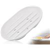 KAPSING Portasapone in Silicone, Portasapone Ovale in Silicone con Scarico, Portasapone, Antiscivolo e Robusto, Portasapone per Bagno Doccia Bancone della Cucina (Bianco)