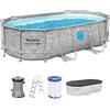 Bestway 56714-7 Set piscina fuori terra ovale Steel Pro MAX Splashview - 4,27 m x 2,50 m x 1,00 m, grigio effetto pietra