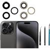 Dakexiong Kit di 3 Lenti Sostitutive per iPhone 15 Pro Max 6,7 Pollici, Vetro Posteriore Sostitutivo con Adesivo Incluso, Protezione Anti-Graffite e Impermeabile, con Kit di Riparazione