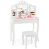 COSTWAY Toeletta Trucco 2 in 1 per Bambina, Specchiera Staccabile per Ragazza in Legno con Sgabello, Cassetto, Ripiani e Giocattoli, Postazione Trucco per 3 Anni, 70 x 34 x 103 cm(Bianco)