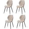GrandCA HOME Set di 4 Sedie da Pranzo, Sedie da Pranzo Imbottite, Sedie da Cucina Nordiche con Gambe in Metallo, Cuscini in Tessuto a Rombi, Beige-R