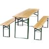 METRO Professional Tavolo da Birreria con Panche e Base Pieghevole, Legno/Acciaio, Set da Giardino di 3 Pezzi, 1 Tavolo 220x50 cm, 2 Panche 220x25 cm, Marrone/Verde
