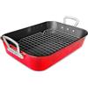 OGIBRIDI Padella Grill Piastra per Arrostire con Griglia Piatto da Cottura con Rivestimento Antiaderente e Maniglia, Piastra Rettagolare Polivalente Tema Natalizio per Tacchino,Verdure,Pasta,ecc Rosso 44.5cm
