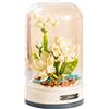 MEIEST Set di mattoncini con carillon e cupola antipolvere, simulazione di fiori artificiali, decorazione per la casa 6+(gelsomino bianco)