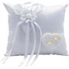 Smilbaley 20 x 20 Cm Cuscino Per Fedi Nuziali, Cuscino Per Anelli Di Nozze, Per Fedi Nuziali Bianco Cuscino Portafedi Porta Fedi Con Nastro e Perle Artificiali Per Matrimoni, Regali Di San Valentino
