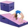 COSTWAY Materassino Ginnastica, Tappetino da Ginnastica Pieghevole con Schiuma EPE e Pelle PVC Antiscivolo e Maniglia, Tappetino da Esercizio a Forma di Cuneo per Casa e Palestra (Rosa e viola)