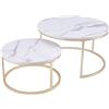 Huuryoudo Set di 2 tavolini da salotto, rotondi, con struttura in metallo, colore bianco, effetto marmo