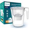 Philips Water Filtro caraffa +4 cartucce filtranti di ricambio Anticalcare+, FINO AL 50% IN PIÙ DI RIDUZIONE DELLA DUREZZA, flusso rapido, bianco, 2,6 litri, timer elettronico