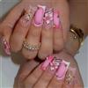 GlamRays - Unghie finte, forma a ballerina, rosa/motivo leopardato, a fiori 3D, a strisce, adesive, da premere sull'unghia, adatte per donne e ragazze, 24 pezzi