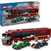 LEGO City Autotrasportatore F1 con Monoposto RB20 e AMR24 F1 - Camion Giocattolo da Costruire con 2 Modelli di Auto da Corsa dei team Red Bull e Aston Martin - Include 2 piloti e Simulatore,Eta 8+