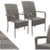 Juskys Sedie da giardino in polyrattan Yoro set da 2 con braccioli e schienale - 2 sedie impilabili - sedia in rattan per giardino - sedia impilabile grigio melange