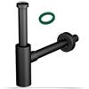Schläfer 3439430 | Sifone Minimalista in Abs 1 1/4 per Lavabo Bagno e Cucina, Scarico Lavandino Universale, Sifone in Plastica Antiodore, Tubo di Scarico Muro Ø 32mm, Colore Nero Opaco