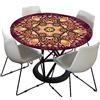Morbuy Tovaglia Rotondo in Poliestere con Bordo Elastico, 3D Mandala Stampa Lavabile Tovaglie da Tavola Impermeabile Tovaglia per Pranzo Giardino Decorazione (Colore Prugna,200cm)