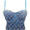 YAOTT Lingerie Bustini Corsetti Top a tubo con Strass di jeans da donna Canotta Corta Corsetto Punk Bustino con Paillettes Diamante Top Corto con Reggiseno Intimo Gilet con cinghie regolabili Blu L