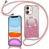 Phoona Cover Magnetica Glitter per iPhone 11 con Cordino, [Compatibile con MagSafe], Brillantini Sottile Lucida TPU Silicone Custodia per iPhone 11 Morbido Antiurto Cover, Rosa