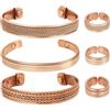 Touchstone Realizzato a mano in rame magnetico forgiato a mano con filo a spirale solido e di alto spessore intrecciato minimalista, 3 braccialetti e combinazione di dita abbinate in due tonalità per