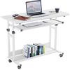 Moziel Scrivania per Computer con Ruote Tavolino 80x45x90 cm Altezza Regolabile Tavolo PC Salvaspazio Mobile per Laptop con Ripiani per comodino, tavolino da caffè, camera da letto, bianco