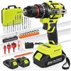 VOERJIA Set di avvitatore a batteria, 21 V, trapano a batteria senza spazzole con batteria da 2 x 2000 mAh, mandrino da 3/8, coppia 20 + 3, trapano a batteria max 65 N.m, luci a LED e 2 marce, 46