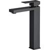 VALAZ Rubinetto Bagno Lavabo Alto Nero Opaco | Miscelatore Lavabo Bagno Acqua Fredda e Calda, Risparmio Acqua | Installazione Facile | Ottone, Inossidabile, Elegante, Quadrato, Serie Segura
