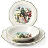 H&H Servizio Tavola Natalizio 18 Pezzi Christmas Cheer, in Earthenware, Composto da 6 Piatti Piani 26 cm, 6 Piatti Fondi 20 cm, 6 Piatti Frutta 20 cm - Perfetto per le Feste e Idee Regalo