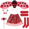 Kinwers Ladybug Costume Bambina,6 Pezzi Vestito Carnevale Bambina Include Antenna/Bacchetta/Tutù/Ali/Calzini/Guanti,Vestiti Accessori Carnevale Adatto per 2/3/4/5/6 Anni Bambina