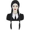 Juziviee Parrucche nere intrecciate per mercoledì Addams Parrucca da donna e ragazza lunga nera con trecce per mercoledì Addams Costume da ragazza Cap per Carnevale Halloween VD110BK