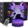 INTUPGD Axolotl Lampada 3D Luce Notturna Bambini LED Illusione Ottica Lampade, 16 Cambia Colore con Telecomando Touch, Regali di Compleanno per Ragazzi e Ragazze