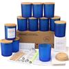 MILIVIXAY - Confezione da 12 barattoli per candele, in vetro satinato blu, 355 ml, con coperchio e kit per la creazione di candele, vuoti, contenitori per spezie e polveri