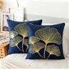 ETOLISHOP Cuscino per Divano Blu 40x40 Federe Cuscini Divano Velluto Copricuscini Divano Federe per Cuscini Oro Ginkgo Biloba Modello Arte Astratta Fodere per Cuscini per Soggiorno Camera Balcone