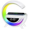 Majome Lampada da comodino a LED con funzione di ricarica, nuova sveglia intelligente da tavolo, altoparlante senza fili con sincronizzazione musicale, dimmerabile, luce notturna per camera da