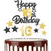 mciskin Set di toppers per torta con candeline in oro nero per il 16° compleanno, numero 16 candeline per torta, candeline dorate per donne e uomini, decorazioni di compleanno, toppers per torta a for