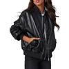 RICOCHO Giacca da Volo da Donna in Ecopelle, Giubbotti Bomber in Pelle con Zip Intera da Donna Cappotto Bomber Oversize in Pelle PU