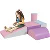 HOMCOM Set Costruzioni Morbide per Bimbi 1-3 Anni con 5 Blocchi Colorati, Set da Gioco Blocchi Morbidi per bambini in Finta Pelle e Schiuma, Rosa, Viola, Celeste e Grigio