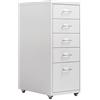 HollyHOME Classificatore mobile con 5 cassetti, mobile con cassetti in metallo,sotto la scrivania Armadietto con ruote per ufficio a casa, bianco