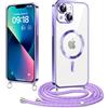 Woijrly Elettrolitico TPU Magnetica Cover con Cordino per iPhone 13 6,1, Compatibile con Magsafe Ricarica Wireless, Antiurto AntiGraffio con Collana Regolabile Case per iPhone 13, Viola