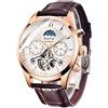 Gute Orologio Da Polso Meccanico, Tourbillon Automatico Scheletro Classico In Pelle, Design Unico - Miglior Regalo per Uomo