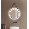 Talos Specchio da bagno a LED rotondo CORVIA Shine in oro opaco, Ø 50 cm, specchio rotondo con nastro di alta qualità in effetto pelle, adatto per ambienti umidi grazie al telaio in alluminio
