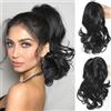 TTPSRY 25 cm Parrucca Donna Coda Capelli Extension con Pinza Ondulati Ricci Coda Finta Capelli Sintetici Posticci per Capelli Coda di Cavallo(Nero)