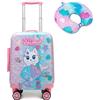 HTgroce 2 in 1 Set di Valigie per Bambini, Trolly 16''+ Cuscino per il collo, Valigia Trolley con Ruote Girevoli