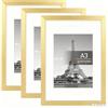 upsimples Cornice A3, Confezione da 3 Cornici portafoto Oro, Formato 29,7 x 42 cm, Con Supporto Orientamento Orizzontale o Verticale, Cornici per Ppuzzle, Parete, Poster, Diploma Universitario