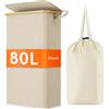 Lifewit Cesto Portabiancheria Salvaspazio, Cesta Biancheria Sporca con Coperchio, Porta Biancheria Sporca Slim per Bagno, Laundry Basket per Camera da Letto, Bagno, Lavanderia, 80 L, Beige