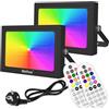 MEIHUA Faretto RGB 35W con Telecomando 10 Colori 12 Modalità 6 Luminosità Proiettore Luce RGB Esterno Funzione Memoria Timer IP66 Impermeabile Faro Colorato LED per Festa Corridoio Halloween Natale