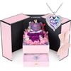 ELEUTH Rosa Eterna per Lei,Confezione Regalo per la Festa della Mamma,San Valentino,Compleanno,Anniversario,Fiori di Rosa Veri con Collana e Orsetto Rosa Regalo per Mamma,Fidanzata,Moglie