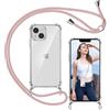 ISOI - Cover con Cordino compatibile con iPhone 13, Regolabile Collana Tracolla Laccio Collo, Trasparente Custodia in Silicone TPU Morbido con Paraurti Airbag Antiurto - Rosa