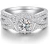 jiamiaoi Anello da donna in argento 925 placcato oro bianco 18 carati, anello da sposa in argento 925, anello di fidanzamento da sposa solitario da donna con diamanti in argento, Argento sterling