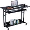 Moziel Scrivania per Computer con Ruote Tavolino 80x40x89 cm Altezza Regolabile Tavolo PC Salvaspazio Mobile per Laptop con Ripiani per comodino, tavolino da caffè, camera da letto, nero